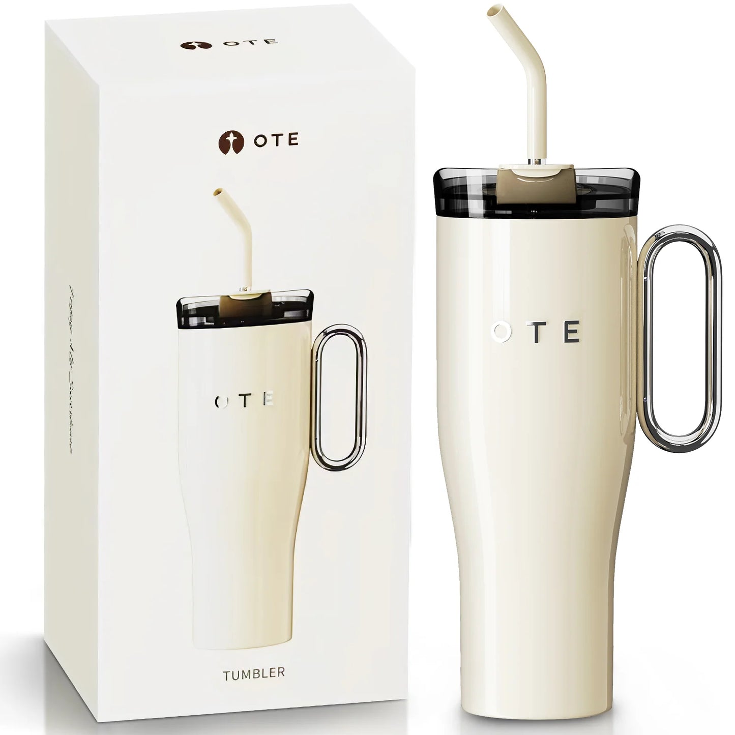 OTE 1.2 L (40 oz) Travel Mug with Handle, Double-Walled Steel Vacuum Insulated Mug and Straw, BPA Free,Portable Car Mug Tumbler, Thermal Mug, Coffee Cup for Hot and Cold Drinks