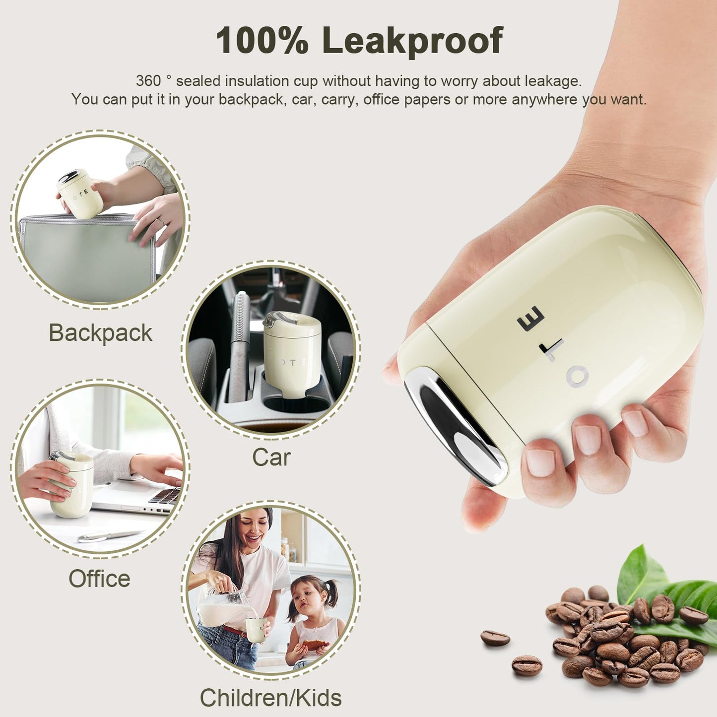 OTE Vacuum Insulated Coffee Mug, Double-wall Stainless Steel Travel Tumbler With Drinking Lid, 12oz/8oz (350/220ml)