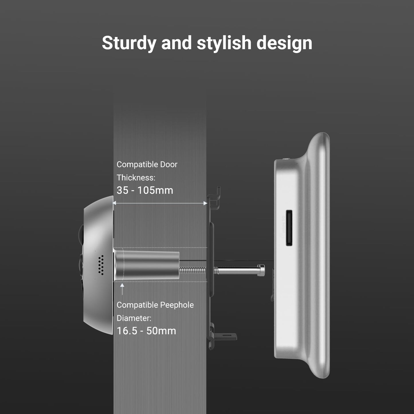 EZVIZ DP2C 1080p Video Door Viewer Peephole Camera with 4.3" Color Screen Display, Built in Chime, Rechargable Battery, APP Viewing, Two Way Audio, PIR Motion Detection, Metal Housing, Cloud/SD