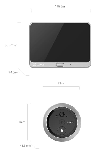EZVIZ DP2C 1080p Video Door Viewer Peephole Camera with 4.3" Color Screen Display, Built in Chime, Rechargable Battery, APP Viewing, Two Way Audio, PIR Motion Detection, Metal Housing, Cloud/SD
