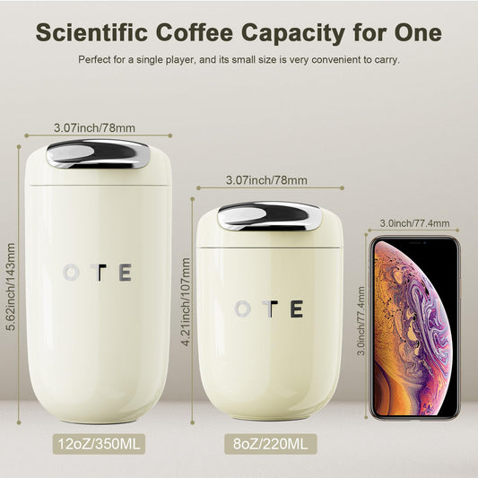 OTE Vacuum Insulated Coffee Mug, Double-wall Stainless Steel Travel Tumbler With Drinking Lid, 12oz/8oz (350/220ml)